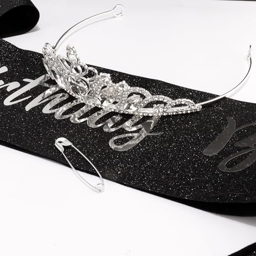 FASOTY Birthday Baddie Sash and Crown Tiara - Silver Crown and Glitter with Dazzling Foil Birthday Sash for Women Girls Fu...