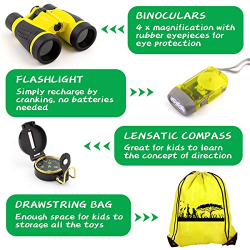 24 Pcs Kids Explorer Kit & Bug Catcher Kit for Kids, Outdoor Toys Adventure Camping Kit with Drawstring Bag, Binoculars, C...