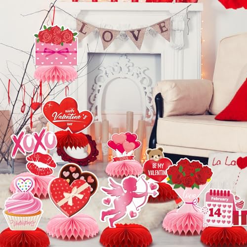 DTOFOOT 10 Pcs Honeycomb Centerpieces for Table, Honeycomb Centerpiece Decor for Birthday Party Supplies (Valentines Day S...