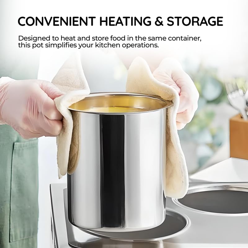 OCS Parts 3.5 Quart Bain Marie Pot with Lid Set | 7-3/4" x 5-11/16" Stainless Steel Pot for Warm or Cold Food, Home Kitchens, Stovetop, Steam Tables, Soup Warmers or Buffet and Salad Bars