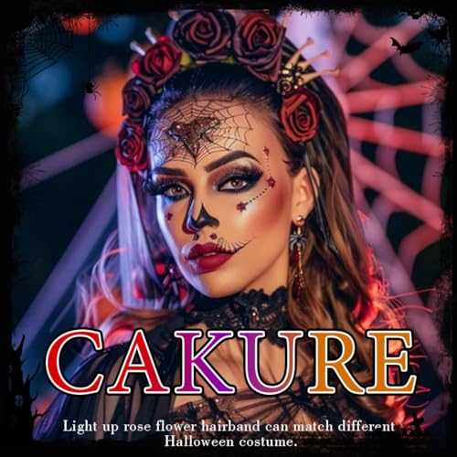 CAKURE Light Up Halloween Headband Led Rose Flower Headbands Hair Accessories for Women
