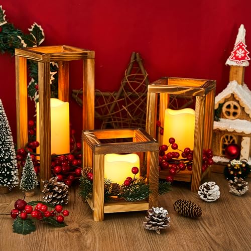 24 Pcs Wooden Candle Lantern Include 12 Wedding Lantern Centerpiece 12 Flameless Decorative Candles Holders Wedding Center...