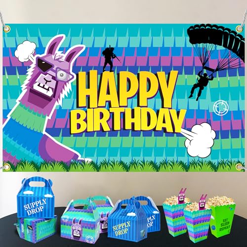 Video Game Themed Birthday Party Backdrop Banner Llama Party Wall Decor for Llama Background Cloth Hanging Supplies Video ...