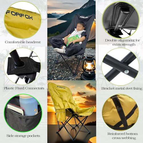 FORFOX Adjustable Portable Folding Camping Chair with High Back, Side Pockets, Headrest, Lightweight Lawn Chair for Outdoo...