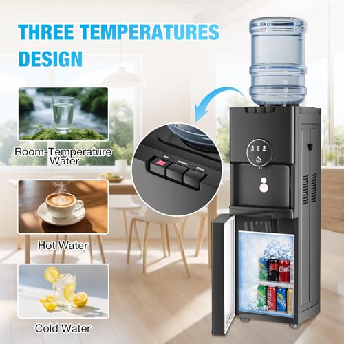 TABU Top Loading Water Cooler with 20CAN Beverage Cooler, Hot & Cold Water Dispenser, for 3 or 5 Gallon Bottle, with Anti-...