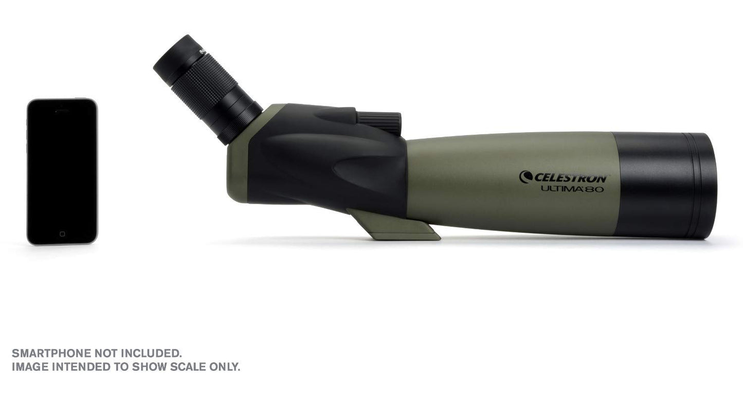 Celestron 52250 Ultima 20-60x80mm Angled Refractor Spotting Scope Telescope with Multi-Coated Optics, Waterproof Rubber Tubing and Soft Carry Case, Green