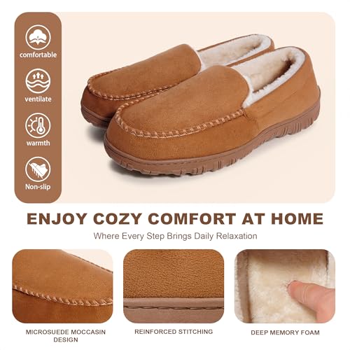 shoeslocker Men's Slippers Indoor Outdoor Warm Soft Plush Memory Foam House Slippers for Men Comfortable Bedroom Moccasin ...