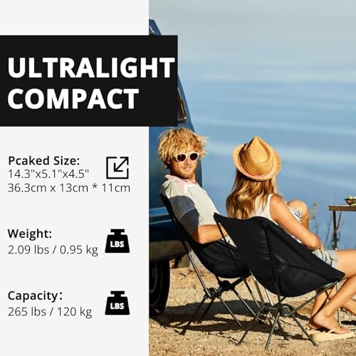 CAMEL CROWN Camping Chair Heavy Duty Backpacking Chair - Ultra-Light Folding Chair with Carry Bag, Portable Compact for Ou...