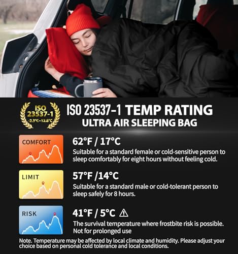 Litume Compact Velvet Lined Sleeping Bag, Lightweight Three Season Sleeping Bag, Water Repelling Sack for Warm and Cold We...
