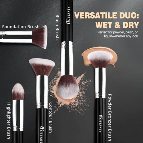 BEAKEY Makeup Brushes Set, Professional Foundation Eyeshadow Concealer Blush Powder Bronzer Applicator, 2 Blender Sponge w...