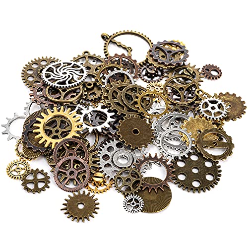 ZOOFOX 300 Gram Gears Charms, Mixed Vintage Bronze Watch Cog Wheel Set, DIY Metal Steampunk Pendant for Crafting, Jewelry ...
