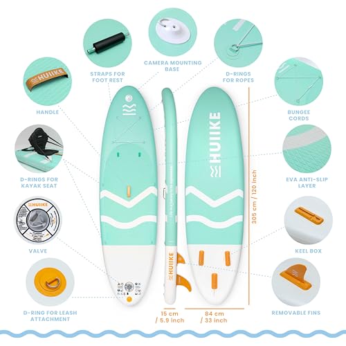 HUIIKE Inflatable Paddle Board for Adults with Accessories Included, Oar, Fins, Pump. Stand Up Paddleboard Great Stability...