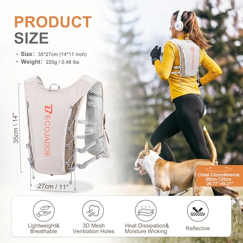 BECOJADDE Running Vest Hydration Backpack for Men Women, 5L Lightweight Running Backpack Hydration Pack for Marathon, Trai...