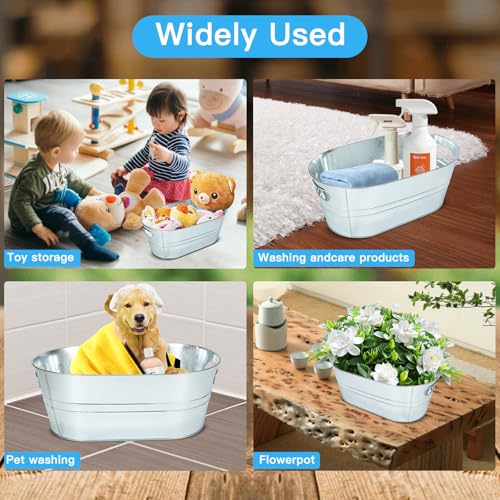 dndsim 4PCS 3 Gallon Galvanized Tub, Beverage Tub, Ice Buckets for Parties With Carry Handles, Drink Buckets for Parties, ...