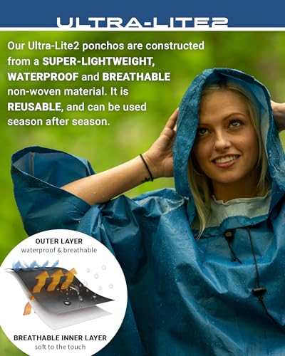 FROGG TOGGS Ultra-lite2 Waterproof, Breathable Rain Poncho, Adult and Youth Sizes