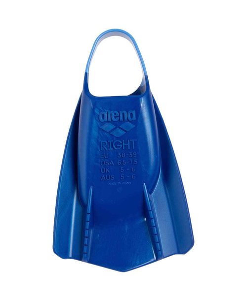 Arena Unisex Adult Powerfin Pro II Swim Training Fins Men and Women Silicone Short Blade Flippers Left/Right Customized, Blue, Size 4.5-5.5