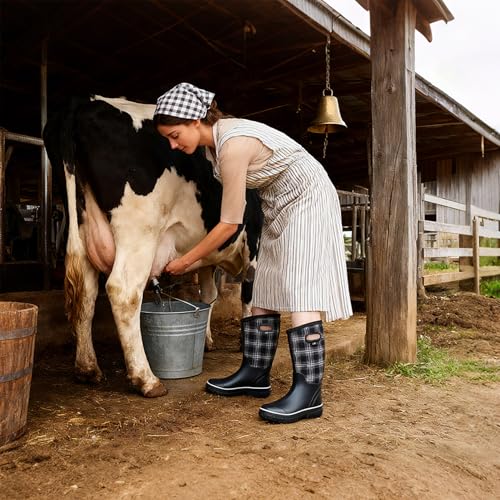 WTW Mid Calf Rain Boots for Women - Waterproof Insulated Neoprene Mud Boots Outdoor Hunting Garden Boots