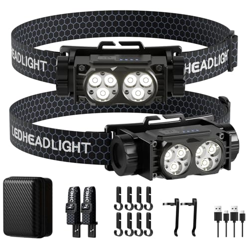 Headlamp Rechargeable 2PCS,4500L Super Bright Light Bright LED Rechargeable Headlight with White Light, Waterproof Head La...