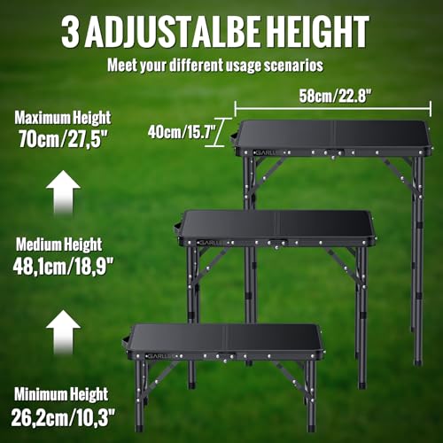 GARLLEN 2ft Folding Camping Table, 3 Adjustable Height Lightweight Folded Picnic Table, Portable Aluminum Grill Table for ...