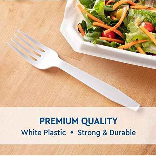 Member''s Mark Heavyweight White Plastic disposable (Spoons, Forks,Knives) Great for home, office and picnics (Forks)