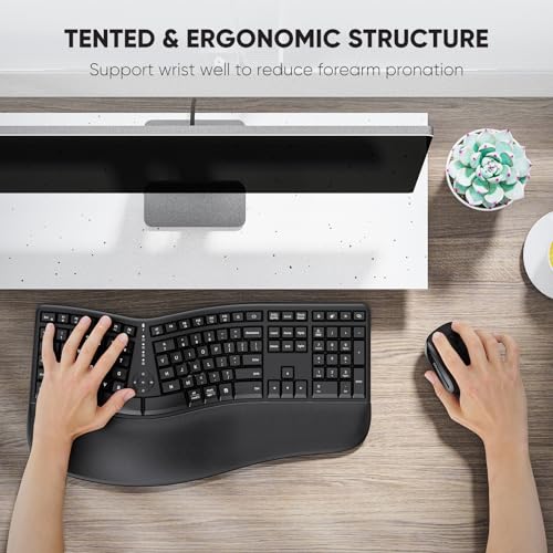 MEETION Ergonomic Keyboard and Mouse, Wireless Keyboard with Vertical Mouse, Split Curved Keyboard with Wrist Rest, Natura...