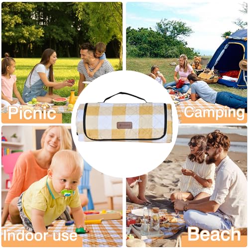 HX&OD Outdoor Picnic Blanket, Extra Large, 80''x60'' Waterproof Foldable Blankets Gingham Picnic Mat for Beach, Camping Gr...