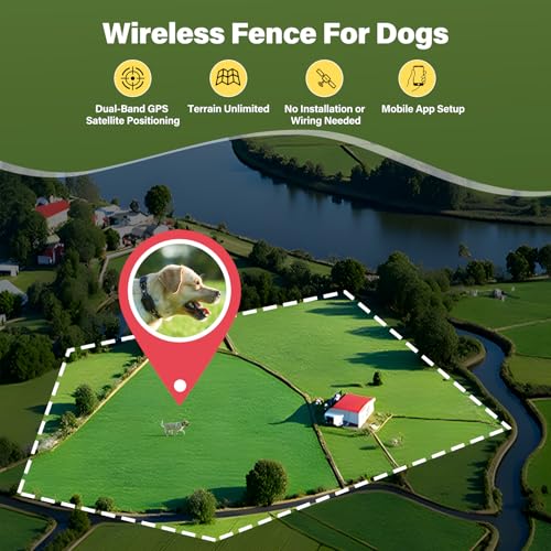 GPS Wireless Dog Fence System - Electric Training Collar with Free App for Dogs (Black)