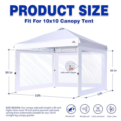SCOCANOPY Clear Window Sidewall for 10x10 Canopy Frame, 3 Pack Sunwalls Only,(White)