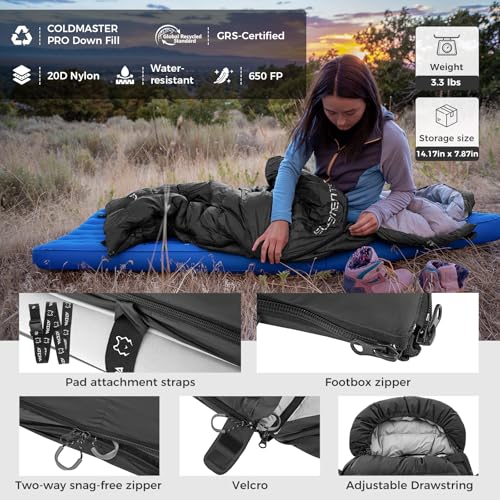 ATEPA Down Sleeping Bag for Adults, 650FP Recycled 30°F 35°F 40°F 45°F 3 Season Wearable Ultralight Packable Compact Sleep...