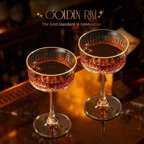 VIMERPA Coupe Glasses, Gold Rim Martini Coupe Glasses Set of 4, 8 oz Classic Cocktail Glassware - Champagne, Manhattan, Co...