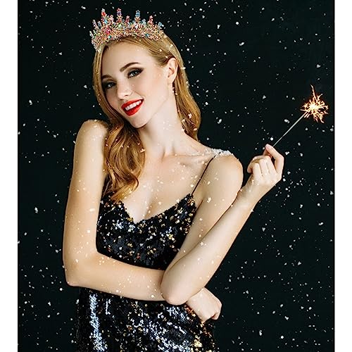 Velscrun Rainbow Color Crystal Birthday Tiara Crowns for Women Girls Elegant Princess Crown with Combs Birthday Girl Headb...