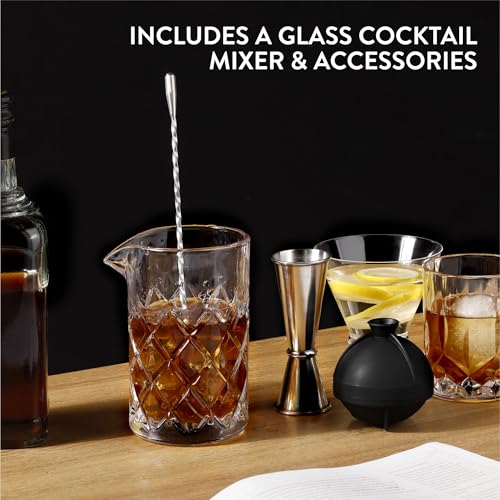 Elixir Cocktail Mixing Glass Set - 8-Piece Home Bar Bartender Cocktail Kit for Old Fashioned Negroni Martini - with Strain...