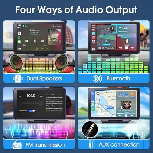 Carplay Screen for Car, 7" HD Wireless Portable Car Play Touchscreen Stereo with Android Auto Mirror Link/Backup Camera/GP...