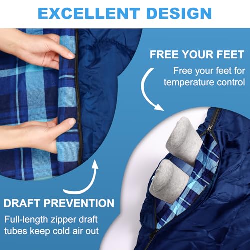 ETGLCOZY 2 Person Double Sleeping Bag for Adults-XL Queen Size Lightweight Compact Thermolock Draft Tube Flannel Liner Mac...