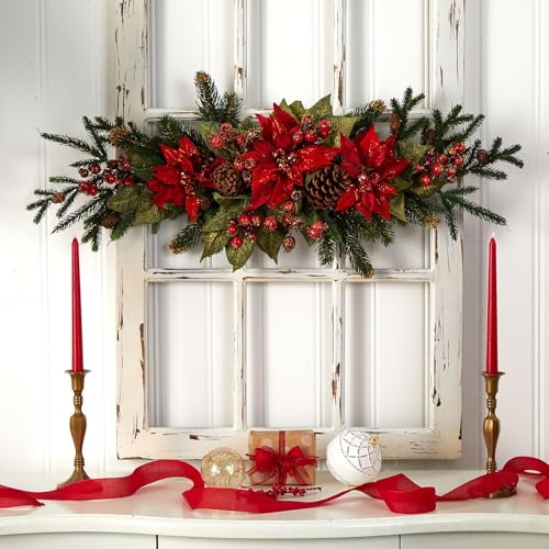 Nearly Natural Poinsettia & Berry Centerpiece