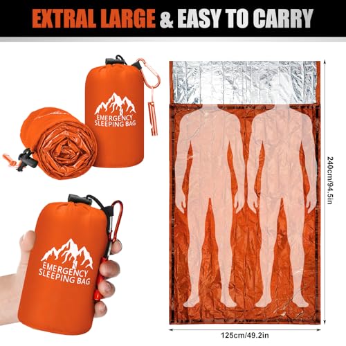 Oudain 6 Pcs XL Emergency Sleeping Bag 94.5" x 49.2" Waterproof Survival Sleeping Bag with Whistle Carabiner Portable Ther...