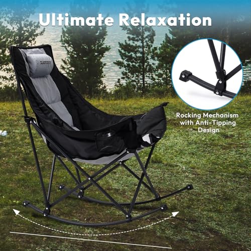 Swonder Oversized Rocking Camping Chair with Innovative 2-in-1 Removable Seat Cushion for All Seasons, Fully Padded Foldin...
