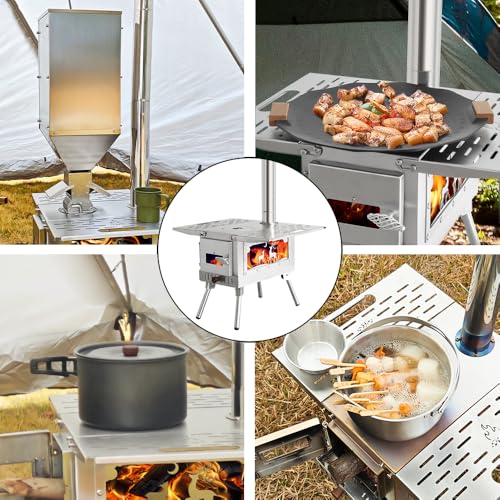 Outdoor Camping Tent Stove Portable Camping Stove Stainless Steel Stove With Chimney Pipe for Outdoor Cooking Camping BBQ ...