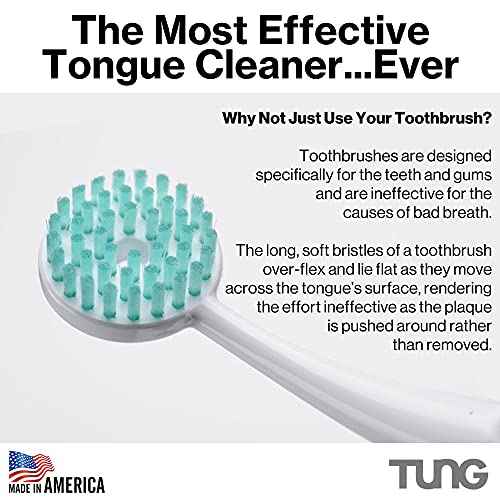 Tung Brush Tongue Cleaner, Plastic Tung Scraper, Tongue Cleaning to Fight Bad Breath, Halitosis Defense, USA Made, 2-Pack w/Cap