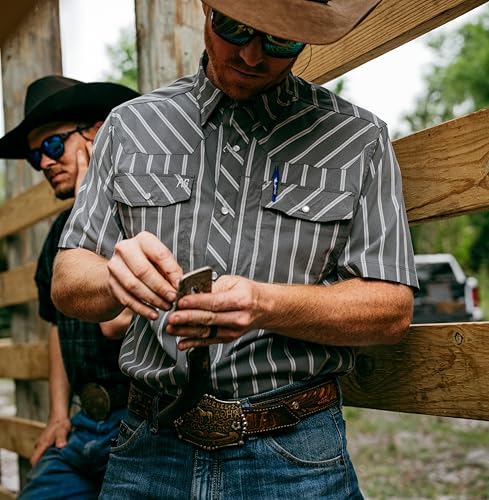 AG-GEAR Men's Short Sleeve Stockyard Pearl Snap Shirt, Breathable Button-Down Western Shirt for Men