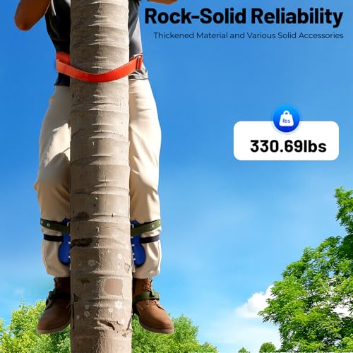 WINNIESHOP Tree Climbing Spikes Tree Climbing Gear with Gloves, Spare Straps, 330lbs Load Adjustable Tree Climbing Kit for...