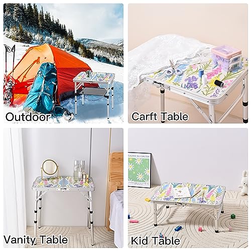 Yriuat Folding Camping Table 2ft Portable Pinic Table Adjustable Height Small Card Table Aluminum Foldable Lightweight wit...