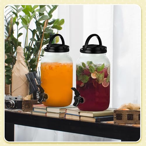 Tanlade 2 Pcs Plastic Drink Dispenser with Stand Beverage Dispenser with Sturdy Metal Base Juice Jar for Parties Lemonade ...