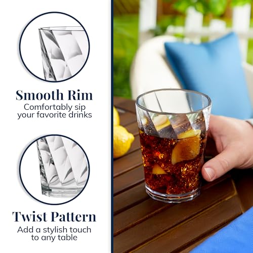 US Acrylic Optix Plastic Reusable Drinking Glasses (Set of 8) 14oz Rocks Cups in Clear | BPA-Free Tumblers, Made in USA | ...