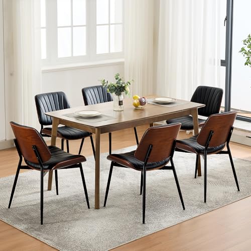 IDEALHOUSE Dining Chairs Set of 2, Mid Century Modern Dining Room Chair, Upholstered PU Leather Kitchen Chairs with Walnut...