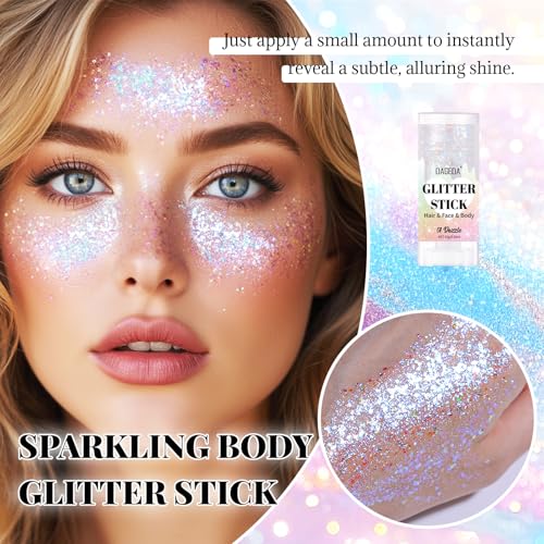 DAGEDA Dazzle Body Glitter Stick,Sparkly Face Glitter Makeup,Holographic Hair Glitters Mermaid Makeup Rave Outfits for Wom...