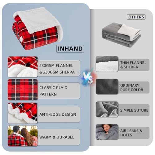OCTROT Sherpa Fleece Blanket,Checkered Red Throw Blanket for Women Mom Girls Grandma Dad, Soft Winter Warm Plaid Thick Bla...
