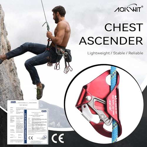 Chest Ascender Tree Climbing Gear Rope Grab High-Strength Aluminum Alloy Rappelling Equipment CE Certified for Rock Climbi...