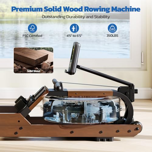 Dripex Water Rowing Machines for Home Use, Foldable Row Machine with 400LBS Weight Capacity, Rower Machine with Dedicated LCD Monitor, Comfortable Seat, Bluetooth App Compatible for Home Gym Exercise