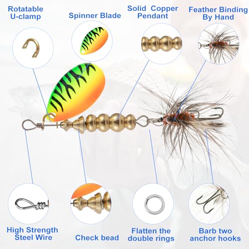 SANWEAL 10/15/16/20PCS Rooster Tail Fishing Lures – High-Efficiency Trout Lures with Brass Spinner, Spinner Baits in Multi...